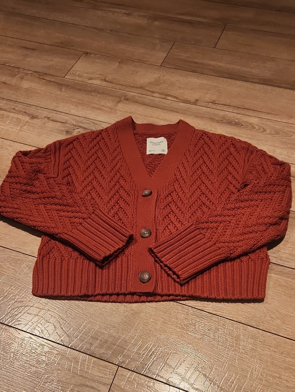 Abercrombie & Fitch Rust Orange Cable Knit Button Cardigan